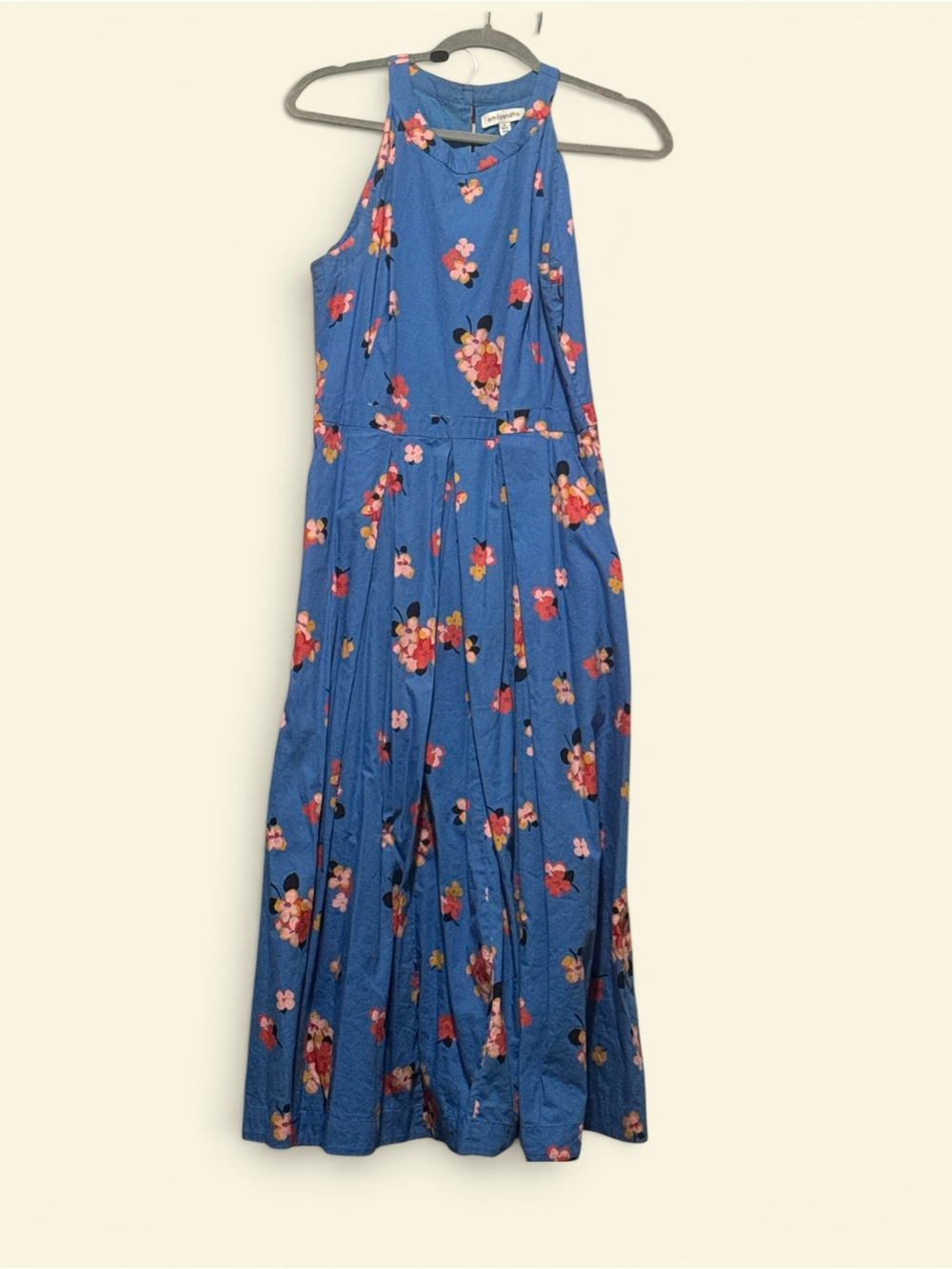 Emily and Fin Blue Floral Halter Maxi Dress EUC SZ M